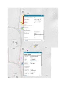 Kartutsnitt (situasjonsplan) med overlappende vinduer som viser detaljerte eiendoms- og bygningstegninger (SEFRAK-data).