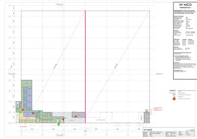 Etasjeplan (1. etasje) for en bygning med romfordeling, dører, vinduer og tekniske installasjoner.