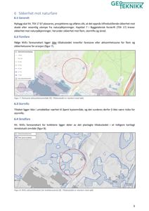 Kart som viser fareområder for flom, stormflo og skred i forhold til et planlagt tiltakssted.