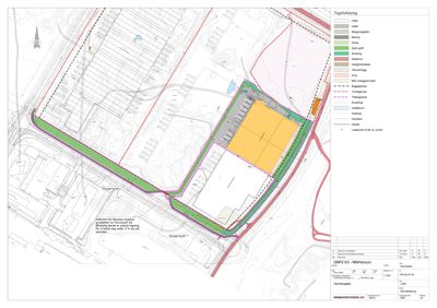 Situasjonsplan som viser tomtens beliggenhet, grenser, tilstøtende eiendommer og infrastruktur.