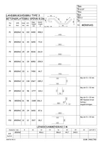 Tegning for en landbruksvegbry (betongplatebru) med detaljerte dimensjoner, materialer og konstruksjonsopplysninger.