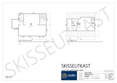 Etasjeplaner (Hovedplan og Loft) for en eksisterende bolig med mål og romfordeling