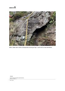 Fotografi av en steinblokk som er satt i en fjellvegg, med tekstbeskrivelse under.