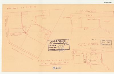Plantegning som viser romfordeling og utforming av etasjen (1. og 2. etasje).
