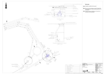 En teknisk detaljtegning som viser plassering og dimensjoner for pumper (B41, B42, B43) og rørledninger i et vann- eller avløpssystem.