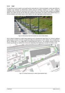 En situasjonsplan som viser et forslag til plassering av vadi (grønnstrøm) langs parkeringsplasser i forhold til eksisterende bygninger og infrastruktur.