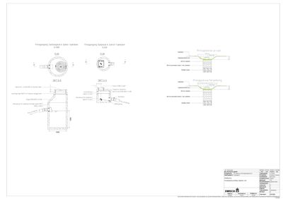 Tegninger som viser detaljerte snitt og planer for prosjektering av sandfang i kjernene, inkludert dimensjoner og konstruksjonsdetaljer.