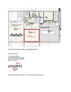 Etasjeplan med romfordeling, arealoppdelinger og tekniske merknader (f.eks. 'Lager', 'Barnehagen').