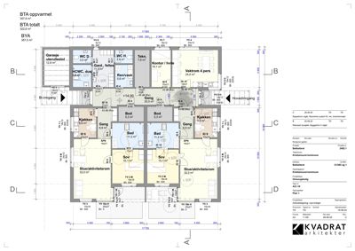 Etasjeplan (BTA) som viser romfordeling, dimensjoner og arealoppdelinger for en bolig.