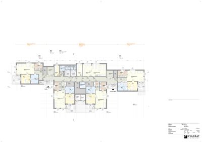 Etasjeplan som viser romfordeling, arealer og funksjoner for flere leiligheter i et bygg.
