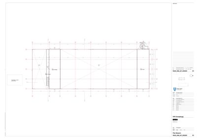 Etasjeplan eller grunnplan som viser romfordeling, veggposisjon og konstruksjonslinjer.
