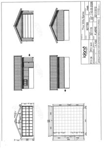 Fasadetegning som viser bygningens utsikt fra flere vinkler, inkludert takform og fasadeelementer.