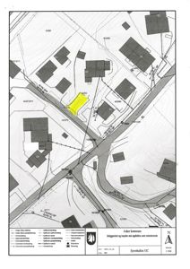 Situasjonsplan som viser tomtens plassering i forhold til nabolaget, veggrenser og infrastruktur.