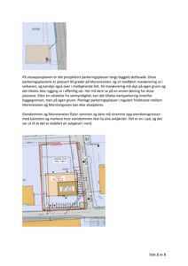 Situasjonsplan som viser eiendomsgrenser, bygning, parkeringsplasser og veier.