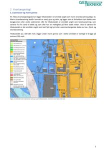 Kart over kvartærgeologiske løsmasser (fargekoding) med overlag av bygninger og infrastruktur.
