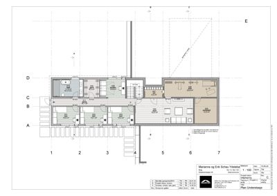 Etasjeplan (Plan Underetasje) som viser romfordeling, dimensjoner og innredning for en bolig.