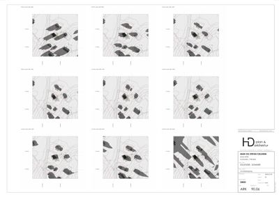 Situasjonsplaner som viser tomtens form, høydeforhold (konturlinjer) og plassering av bygninger.
