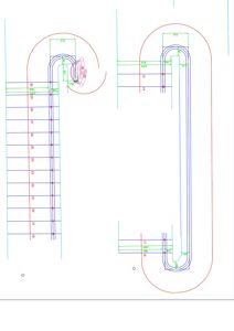 En teknisk detaljtegning som viser konstruksjonen av en U-formet struktur (sannsynligvis en trapp eller en ramme) med presise mål og dimensjoner.