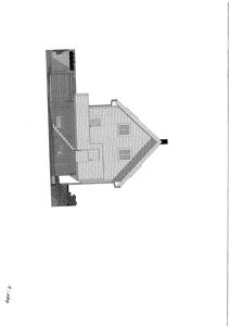 Tegning som viser fasaden (opprikk) av en bygning sett fra siden.