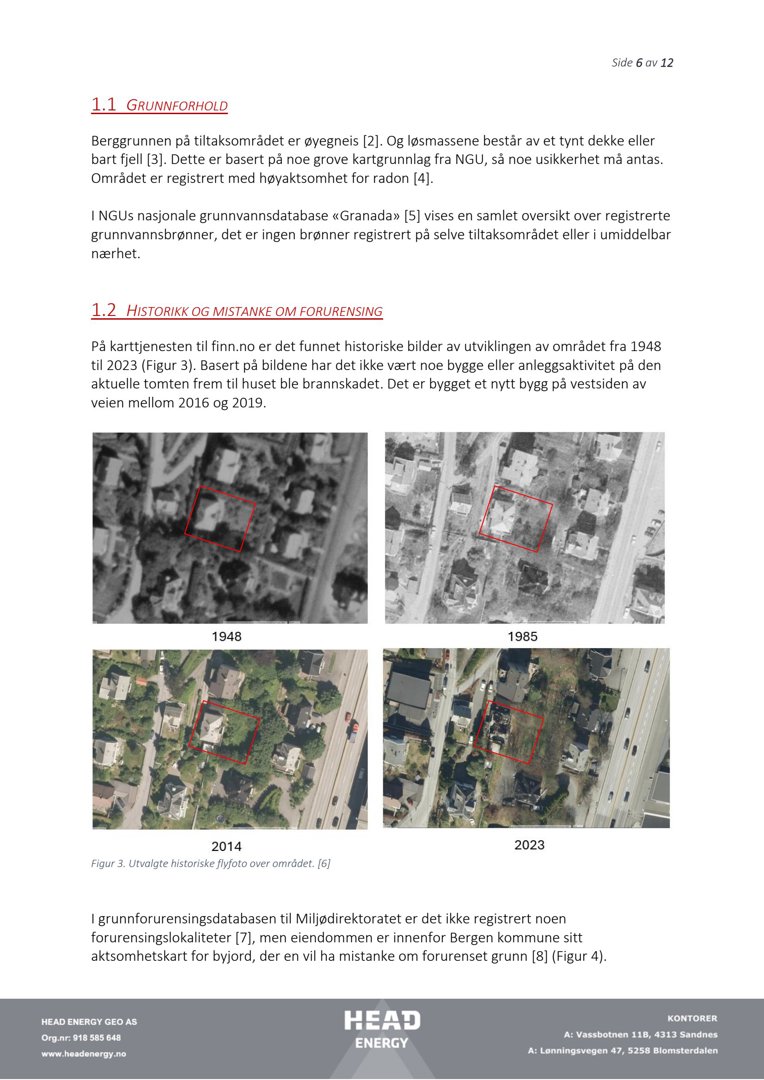 Historiske flyfoto over et område fra 1948, 1985, 2014 og 2023.