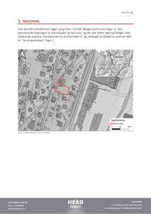 Oversiktskart (situasjonskart) over et område i Bergen kommune med en markert eiendom (rødt) og en innsettskart som viser lokalisering i forhold til sentrum.