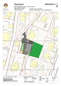 Situasjonskart som viser eiendomsgranser, topografi og bygningsplassering for Løbergsgalleen 18.