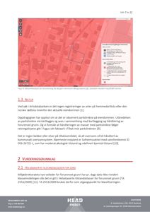 Et digitalt kart (Bergenskart) som viser eiendomsgrenser, grunnforurensning og et blått markert område.