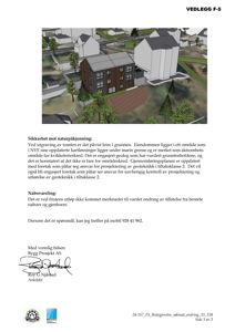 3D-visualisering (rendering) av et hus sett fra en vinkel som viser fasade og deler av tomten.