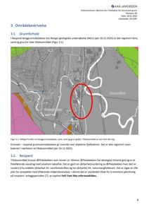 Kartutsnitt fra Nasjonal berggrunnsdatabase som viser leire, sand og grus i området.