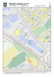 Et situasjonskart (tomtekart) som viser bygningenes plassering i forhold til veier og nabolag.