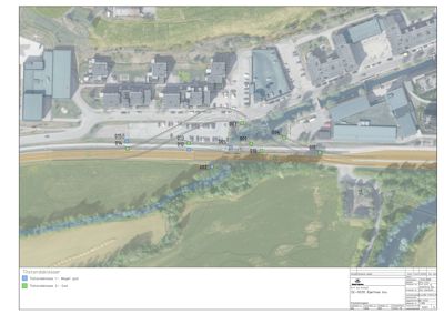 Kart over et område med bygninger, veier og jernbanespor, med overlagte data om tilstandsklasser.