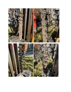 Fotografier av borearbeid med borekran og borekappe på en byggeplass.