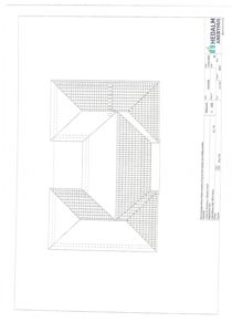 Fasadetegning som viser bygningens utseende sett fra siden, med tegnet takform og fasadeforhold.