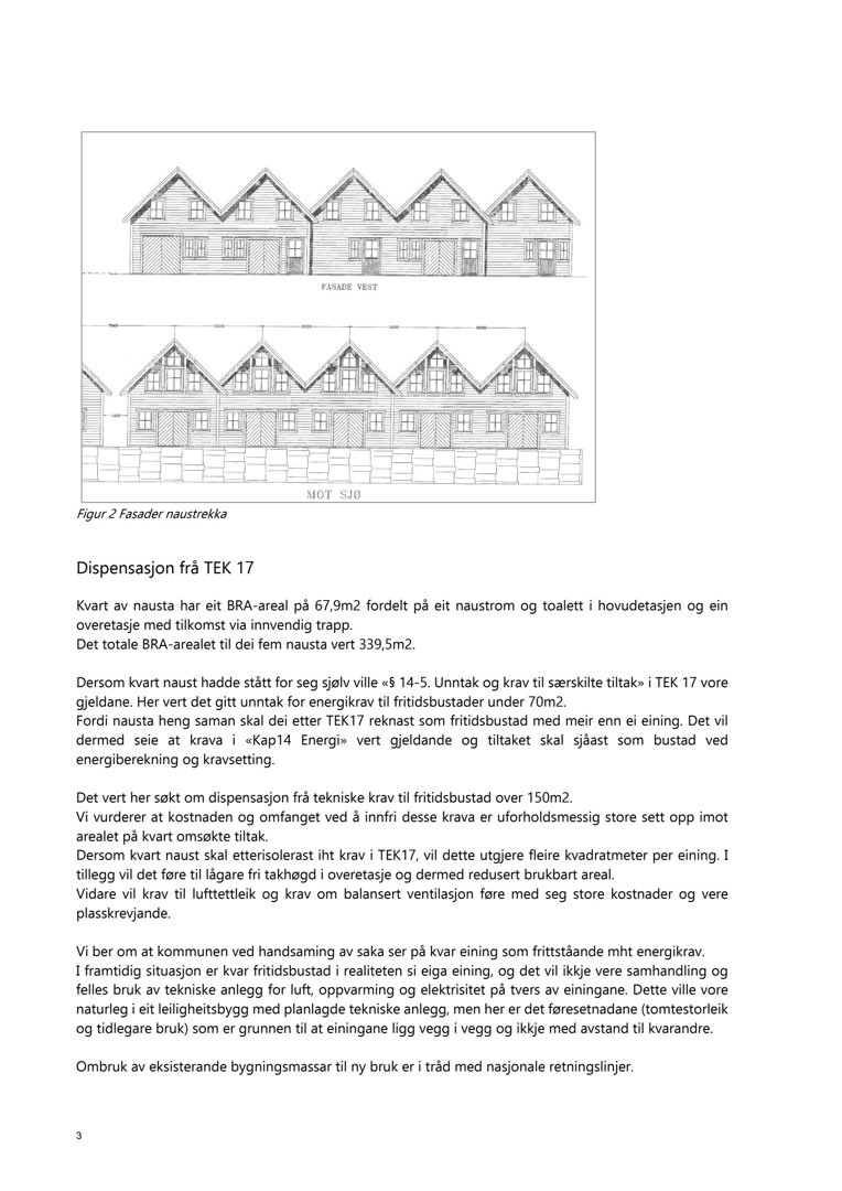 En tegning som viser fasader (fra vest og mot sjø) for en rekke hus i et naust.