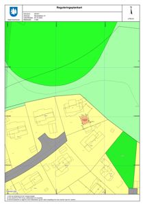 Reguleringsplankart som viser eiendomsinndeling, arealbruk og bygningsplassering i Asker kommune.