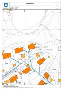 Situasjonskart som viser eiendommen, naboeiendommer, vegnett og topografi.