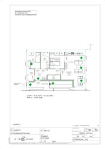Etasjeplan (utsnitt) for en ny leilighet på 2. etasje, som viser romfordeling, arealer og tekniske detaljer.