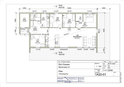 Etasjeplan (tilbudstegning) som viser romfordeling, arealer og dimensjoner for en bolig.