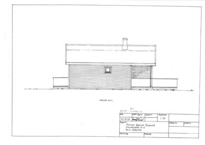 Fasadetegning (opprikk) av en bygning sett fra siden.