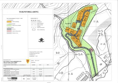 Situasjonsplan som viser tomtedeling, arealbruk og reguleringer for et område ved Håvard Sunde.