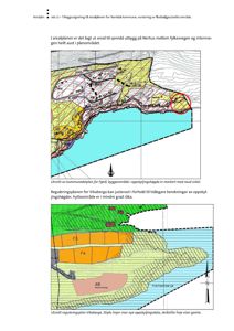 Bildet viser to kartutsnitt fra arealplaner (kommunedelplan og reguleringsplan) som viser terrengforhold, vannkropp og arealbruk.
