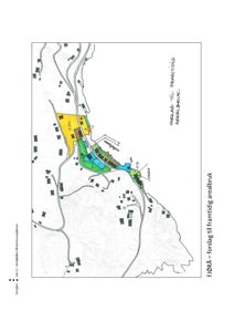 Situasjonsplan som viser et forslag til fremtidig arealbruk i Fjærå, med fargelagte soner og eksisterende bebyggelse.