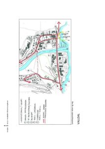 Situasjonsplan som viser etasjeplaner, veier og vannløp i Valldal.