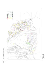 Kommuneplan for Valldal som viser funksjonsplan med fargemerkede punkter for ulike arealbruk.