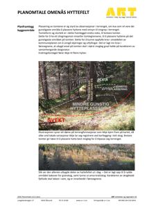 Fotografier av et hyttefelt i Omenås, inkludert en illustrasjon av terrengformasjoner og en oversikt over området.