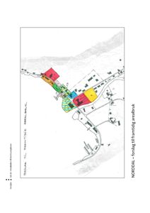 Situasjonsplan som viser et forslag til fremtidig arealbruk i Norddal, med fargemerkede soner og eksisterende bebyggelse.