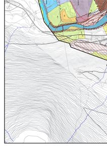 Situasjonsplan som viser topografi (konturlinjer), vannløp (Djupelva), og arealbruksinndeling (fargekoding) for et område.