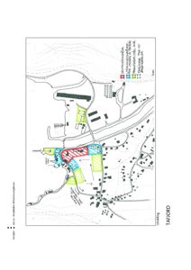 Situasjonsplan som viser et utbyggingsområde (Tafjord) med fargekodet arealbruk og topografi.