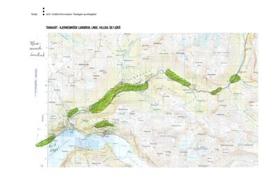 Et topografisk kart over et område i Norge (Nesopp, Lindome, Trollhykja) med markerte områder for 'Kjerneområde Landbruk'.