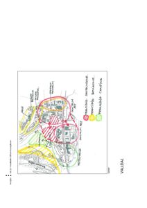 Kart over Vallal med markerte områder for fremtidig sentrum, bolig og kjøping.